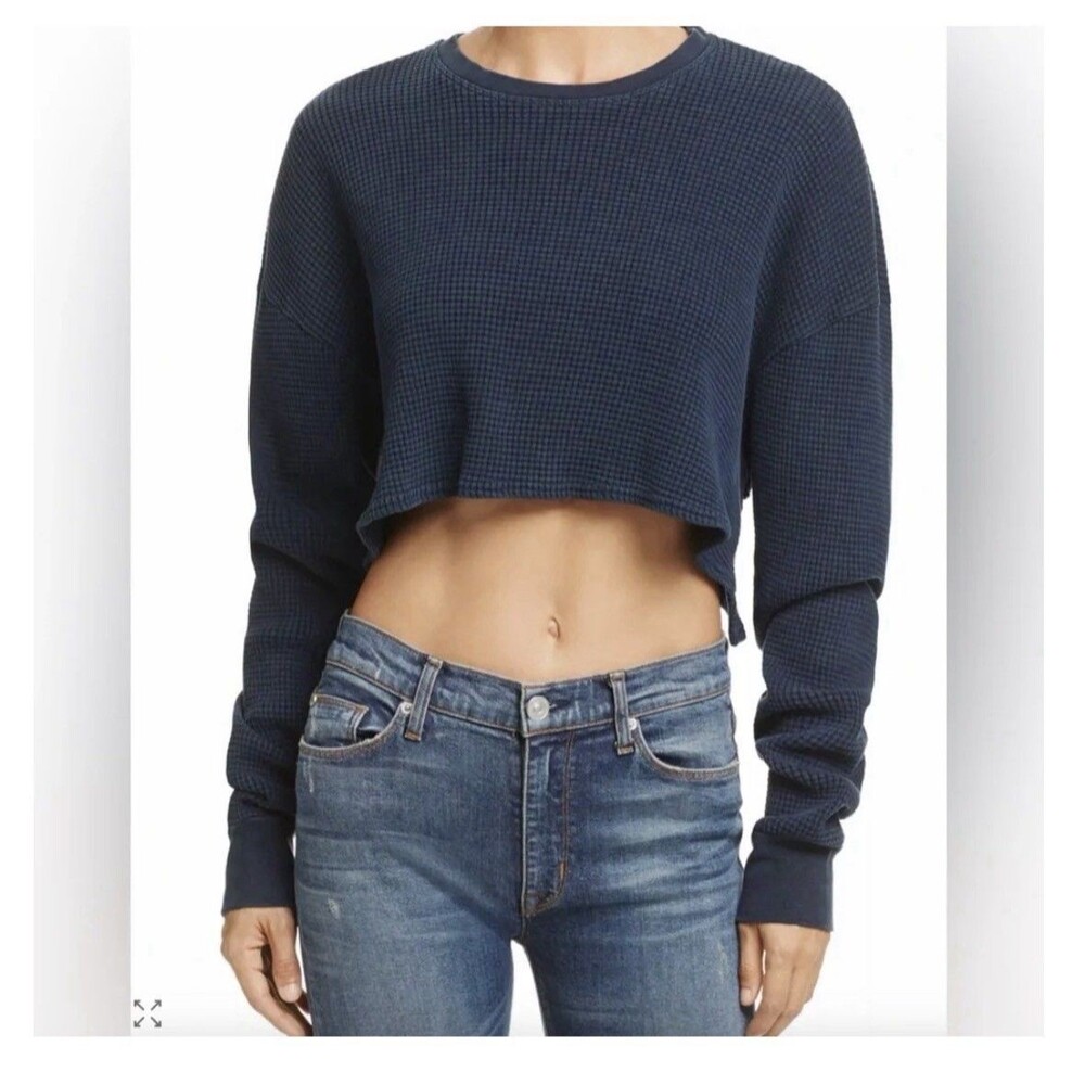 Hudson Jeans authentic oversize waffle cropped raglan Long sleeve top M Womens